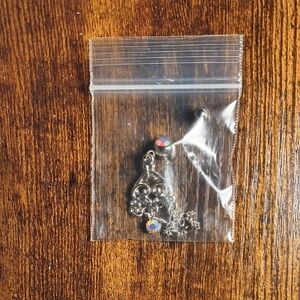 Silver Dangle Belly Button Ring with Iridescent Gem